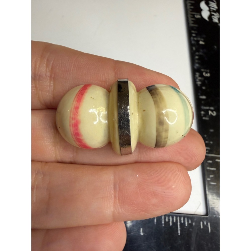 Vintage Celluloid Scarf Clip Cream Multi Color Striped Mid Century Accessory